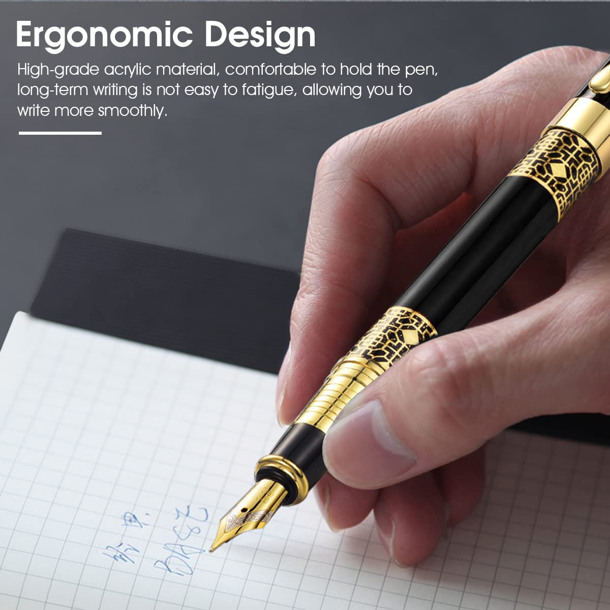 HASTHIP Gold Fountain Pen + Golden Notebook Gift Box Packing for School Office Writing Stationery, Metal Body Executive Pen for Husband Perfect Gifts Box Set HASTHIP Gold Fountain Pen + Golden Notebook Gift Box Packing for School Office Writing Stationery, Metal Body Executive Pen for Husband Perfect Gifts Box Set